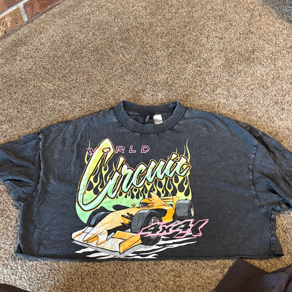 Divided Womans Tee - Charcoal with Neon Car Graphic